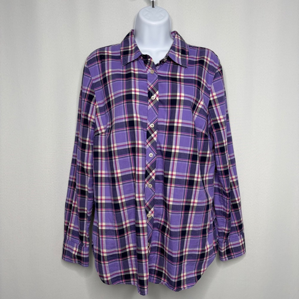 Talbots Womens Purple Plaid‎ Cotton Button Down Shirt Long Sleeve Size M Tartan